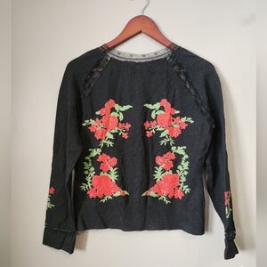 Floral Beaded Black Cardigan Sweater